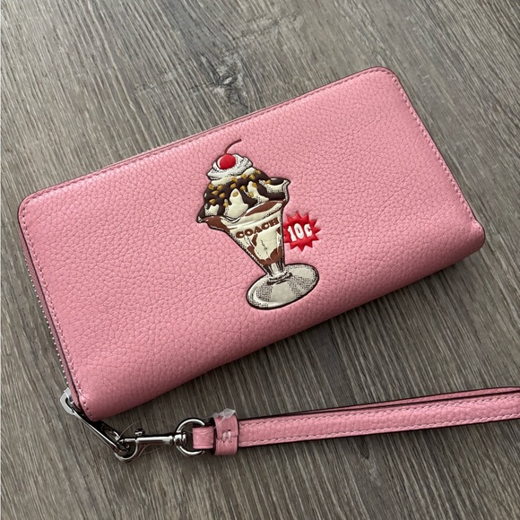 Coach Handbags - NWOT Coach Pink Long Zip Around Leather Wallet Ice Cream Sundae Print
